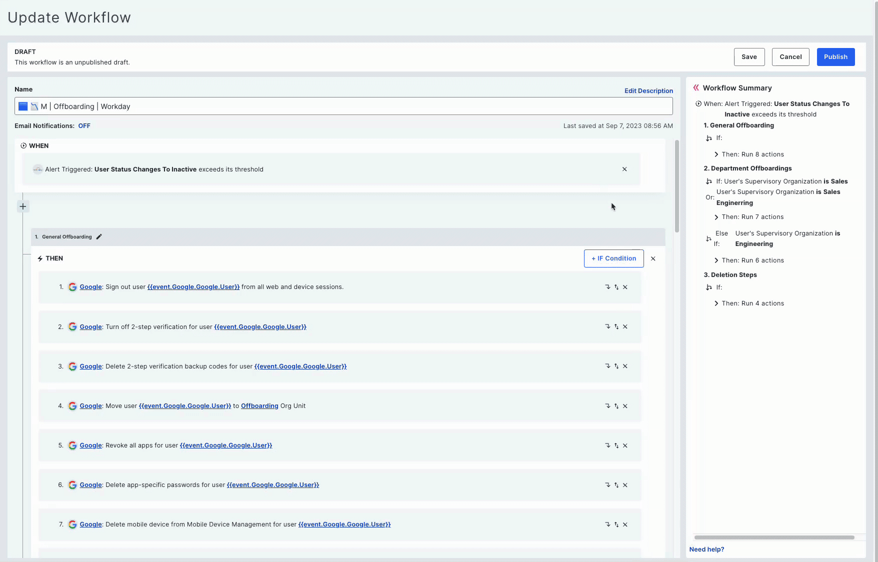 BetterCloud platform gif showing an offboarding workflow.