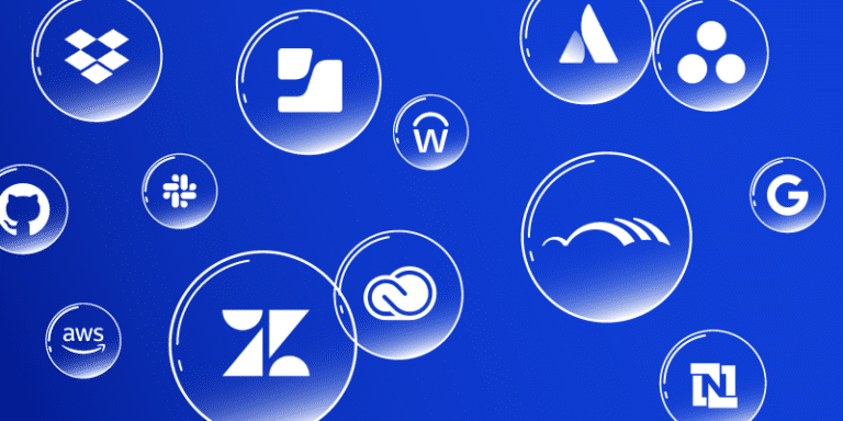 Blue background with various top app logos