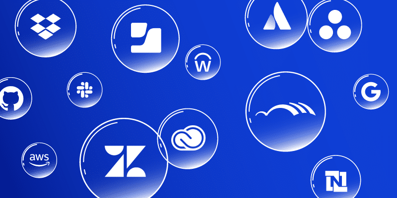 Blue background with various top app logos