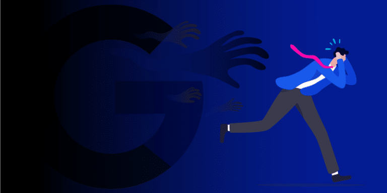 Illustration of a person running from a google workspace logo