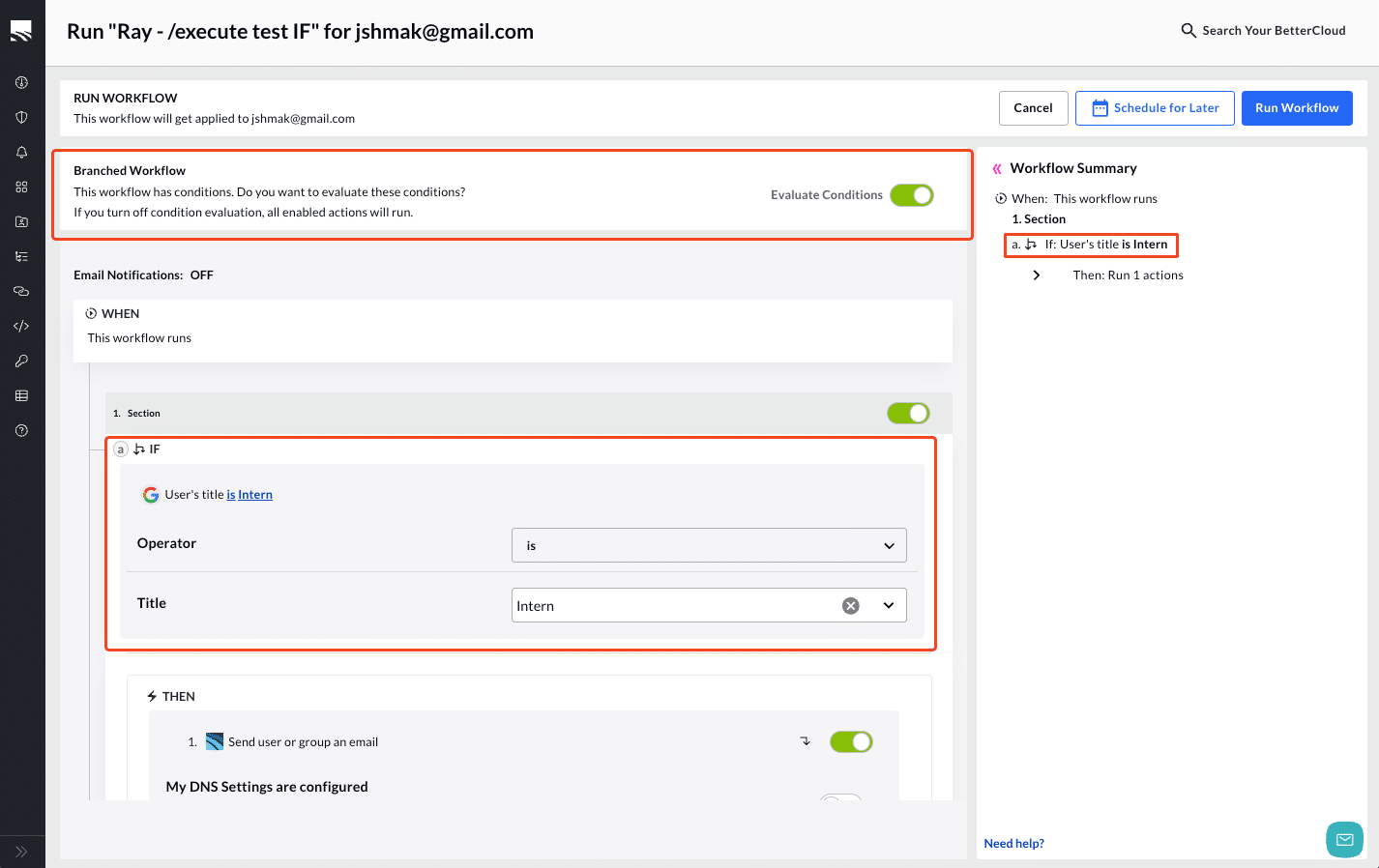 Evaluate conditions toggle on