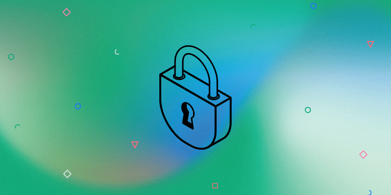 Illustration of a lock on a green and blue swirl background, representing security.
