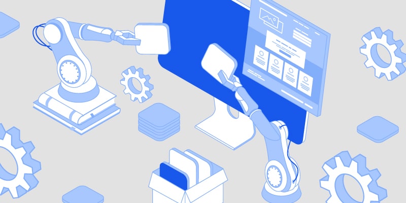 Illustration of a computer screen surrounded by gears depicting automation.