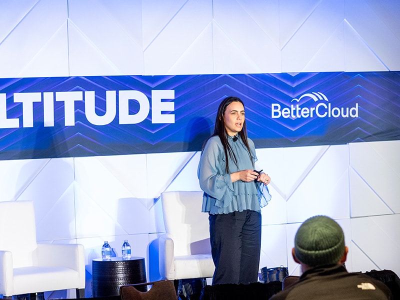 Laura Perez, Senior Product Manager at BetterCloud, unveils the BetterCloud self service agent on the Altitude stage