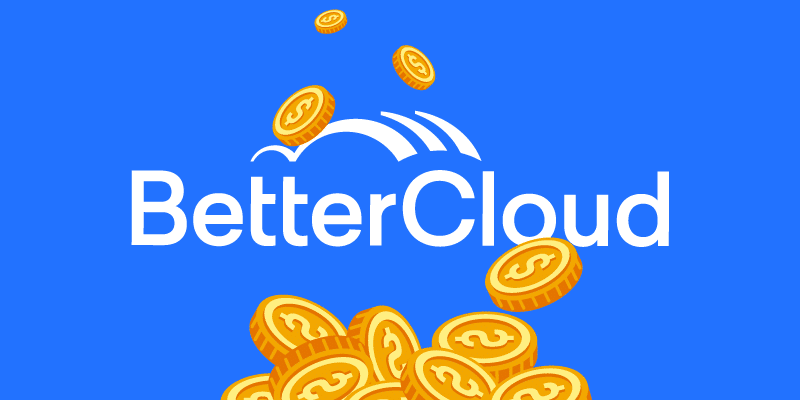 BetterCloud logo on a blue background with illustrated money