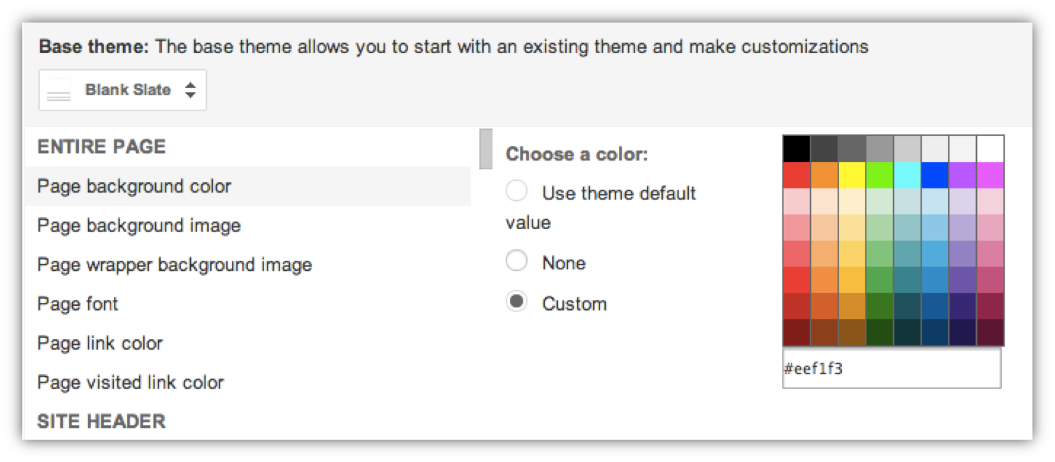google sites custom color