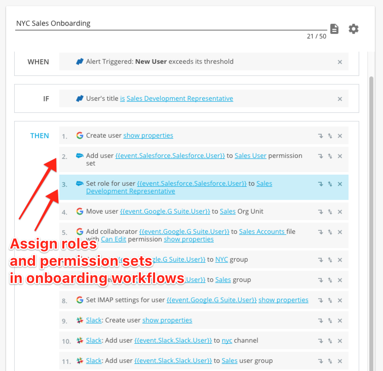Assign Roles and Permission Sets for Salesforce in BetterCloud Workflow
